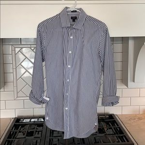 J. Crew navy and white stripped dress shirt
